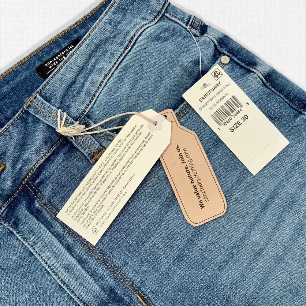 SANCTUARY SAHARA NON-CONFORMIST WIDE LEG CROP JEAN IN BLUE HORIZON WOMEN SIZE 30